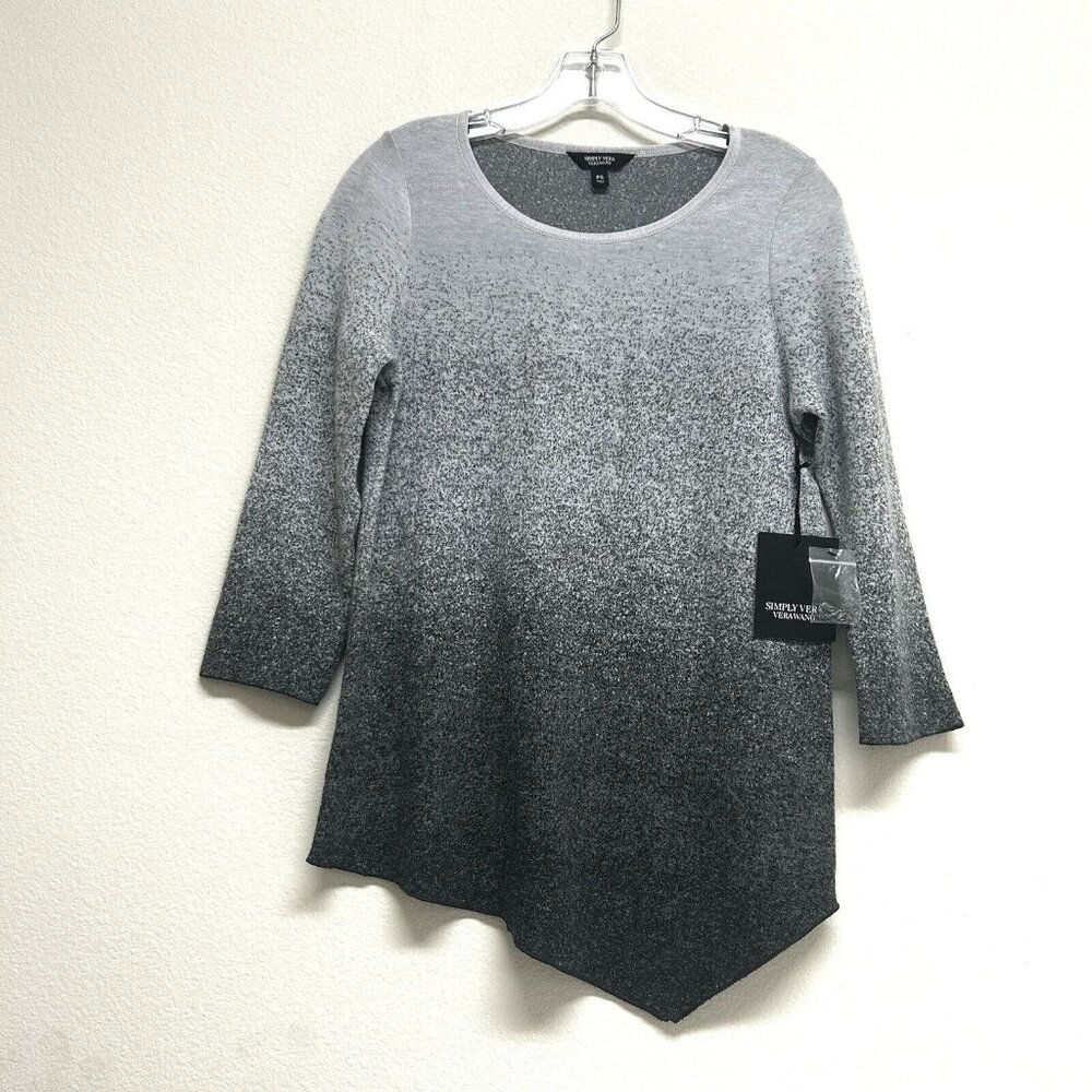 NWT Simply Vera Gray Ombre sweater Asymmetrical 3/4 Sleeve Metallic Knit Top PS